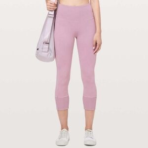 Lululemon Ribbed Wunder Under Crop 23"  Light Pink Leggings Size 12